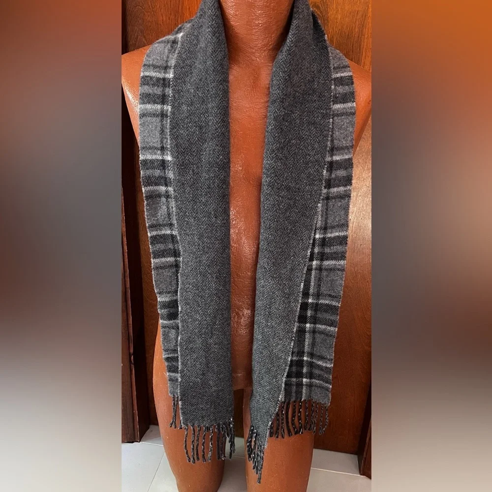 Vintage Polo by Ralph Lauren Gray Plaid Wool Blend Men's Scarf
